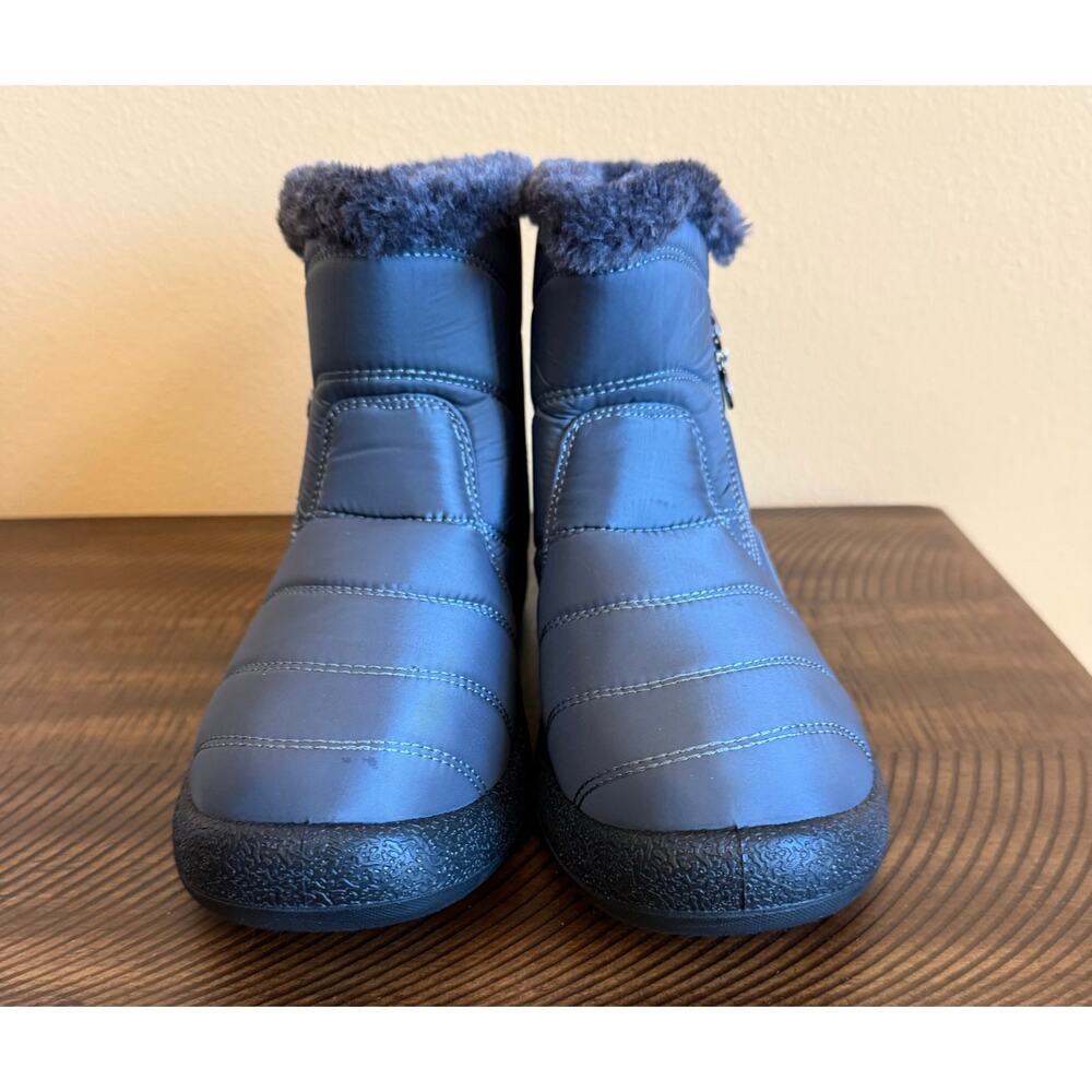 Dream Paris Warm Splash proof snow boots grey/blue faux fur $34 retail NEW 8.5 - Picture 4 of 5
